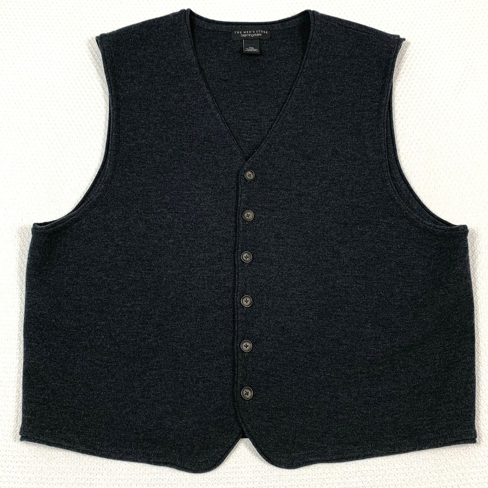 Bloomingdales Mens Merino Wool Sweater Vest XXL Grey Button Front V Neck - Picture 1 of 9